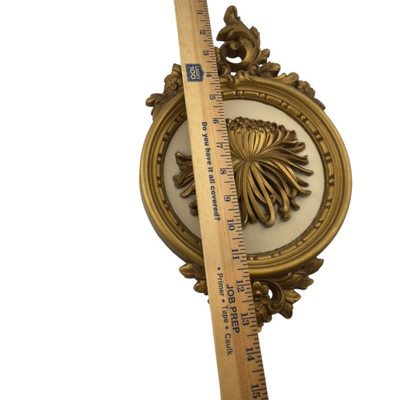 Vintage Syroco 7490 B C Gold Floral Wall Plaques Pair Maximalist Regency 70s USA - Picture 8 of 9